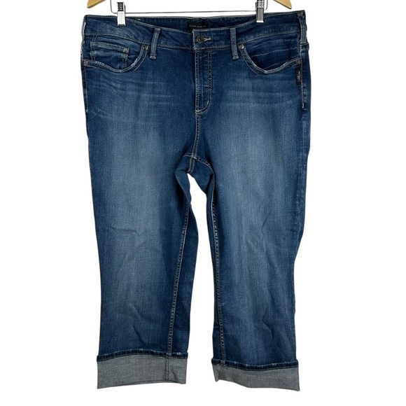 SILVER Capri Cuffed Blue Denim Jeans Women's Plus Size 18 / 22 1/2" inseam - Picture 1 of 6